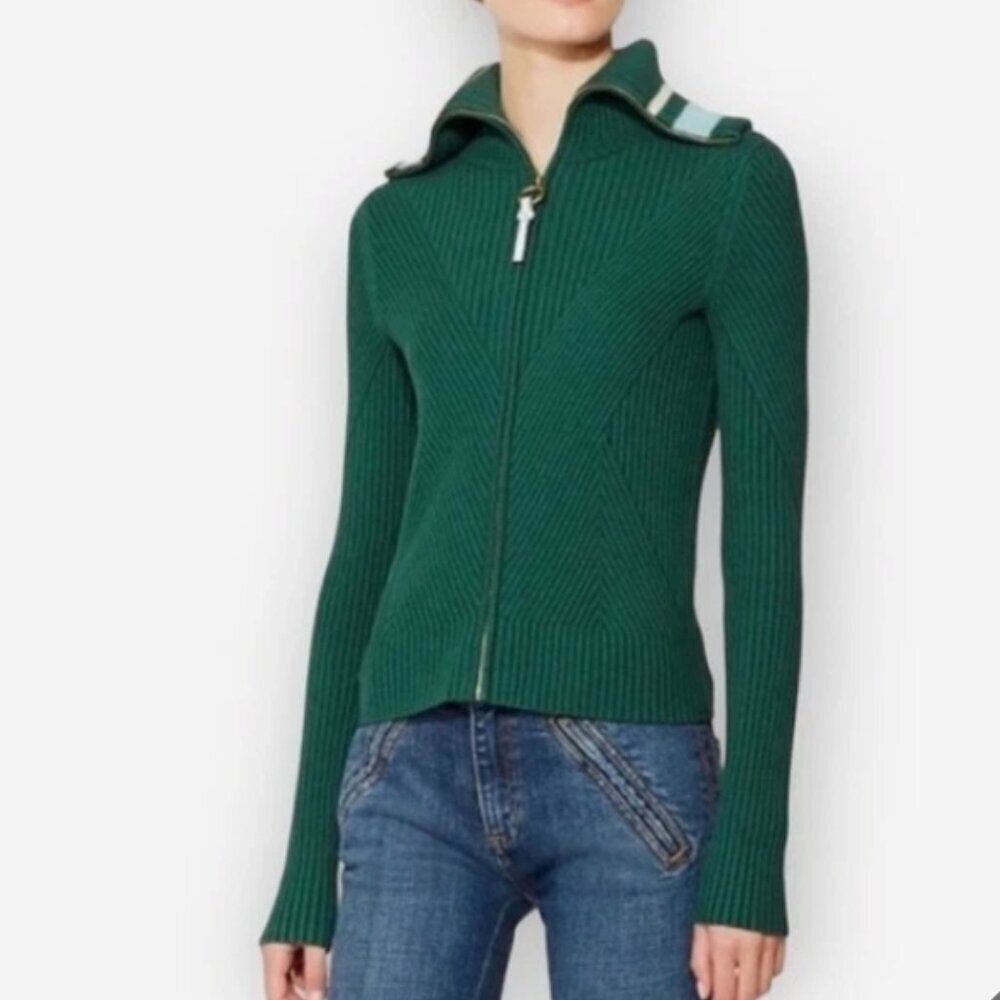NWT Tory Burch Noland Zip Cardigan Sweater in Norwood Green Size XL